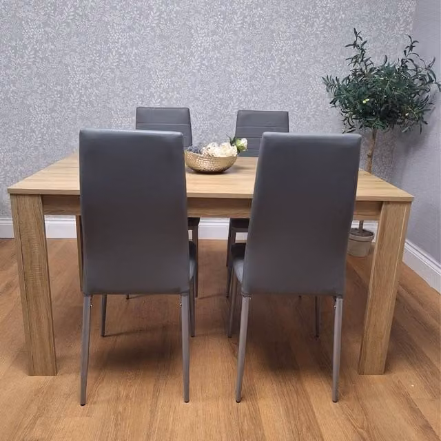KOSY KOALA Dining Set with Rectangular Oak Effect Table and 4 Grey Chairs in Brown – 1