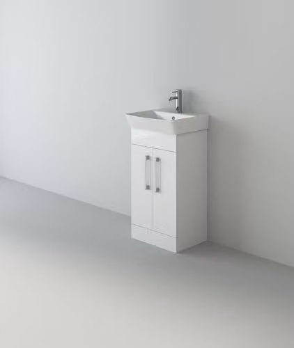 VeeBath Cosmo White Glossy Freestanding Bathroom Vanity Unit with Ceramic Basin and Soft Close Hinged Doors W/D/H: 60 x 35 x 81.5 cm – 3