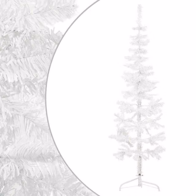 Berkfield Home Slim Artificial Half Christmas Tree with Stand, White, Height: 180 cm – 1