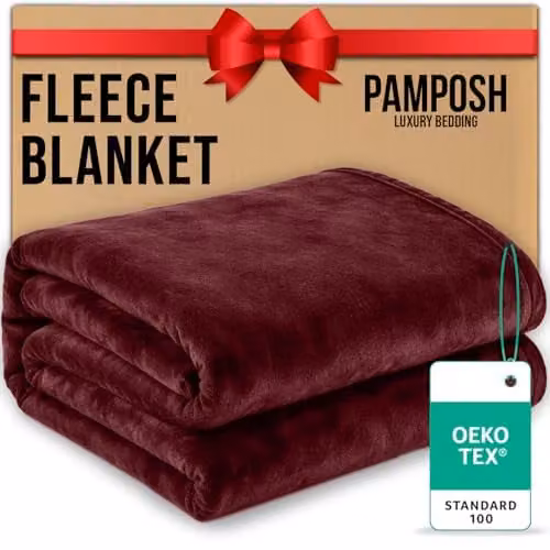 Pamposh Burgundy Flannel Fleece Throw Blanket, W/D/H: 150 x 200 cm – 1