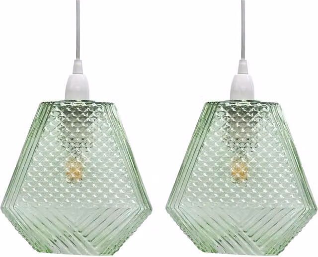 First Choice Lighting Set of 2 Green Lens Glass Easy Fit Round Pendant Shades