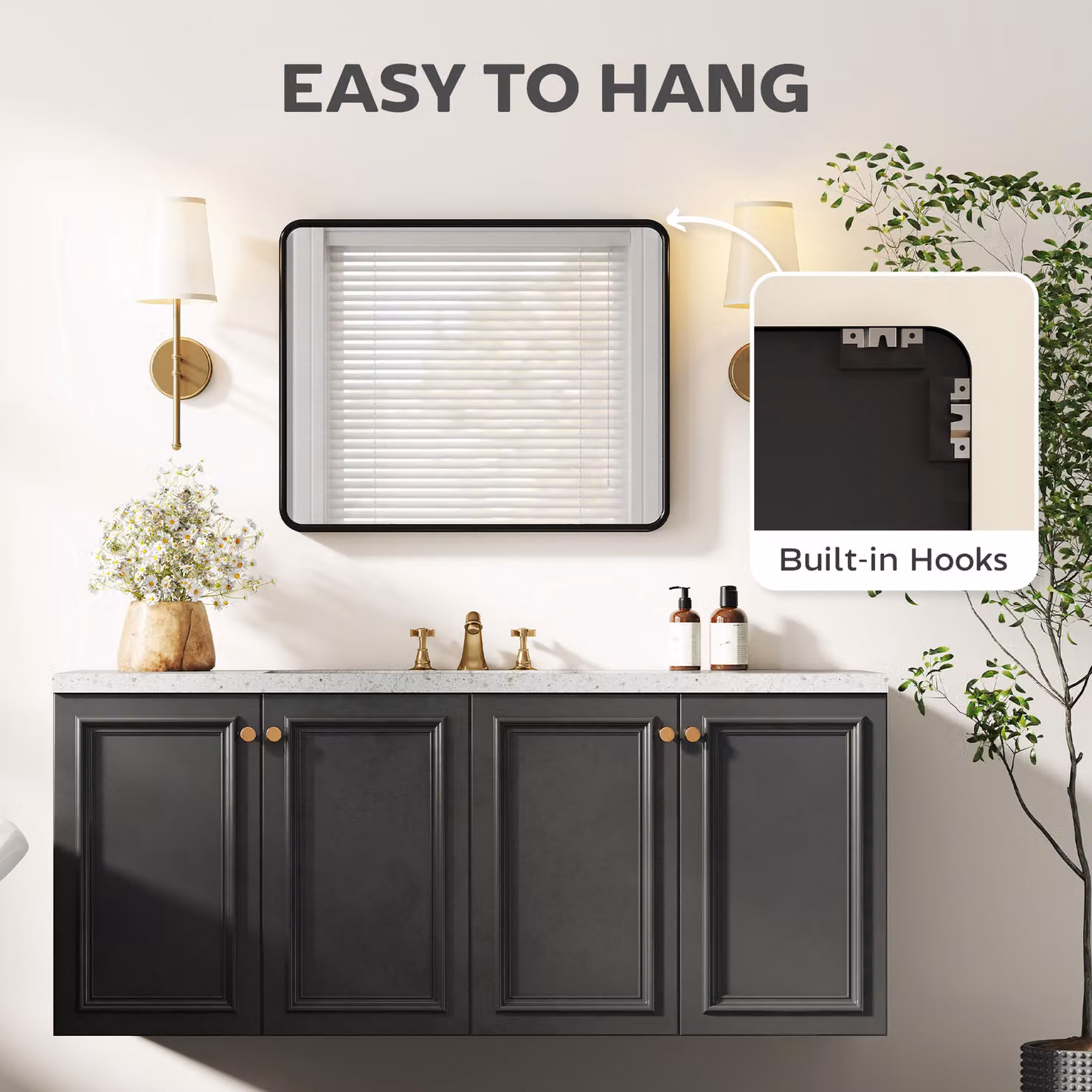 HOMCOM Modern Rectangular Wall Mirror with HD Glass in Black – 4