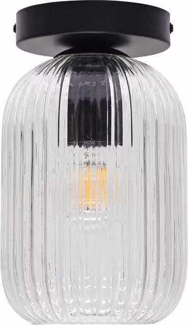 First Choice Lighting Batley Black Ceiling Light Fitting with Transparent Ribbed Glass