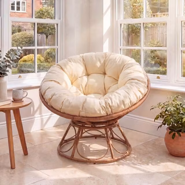 Artemis Home Boho Rattan Swivel Papasan Lounge Chair in Beige