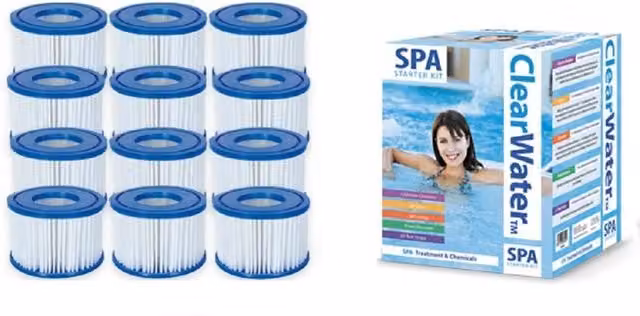 Bestway Lay Z Spa Starter Kit with Chlorine and Cartridge Filter, White
