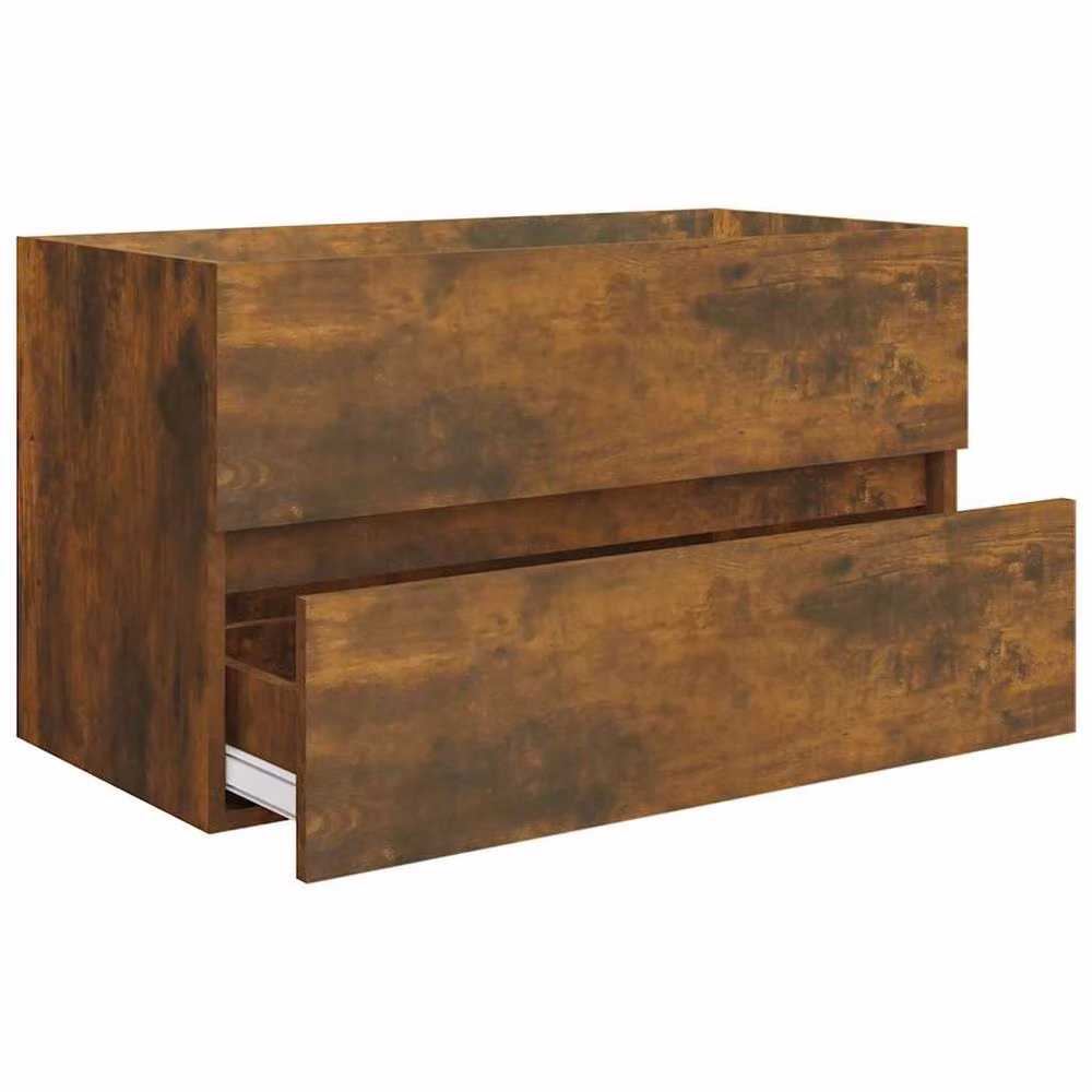 Berkfield Home 2 Piece Modern Bathroom Furniture Set in Smoked Oak Brown featuring Vanity Unit and Mirror Cabinet – 2
