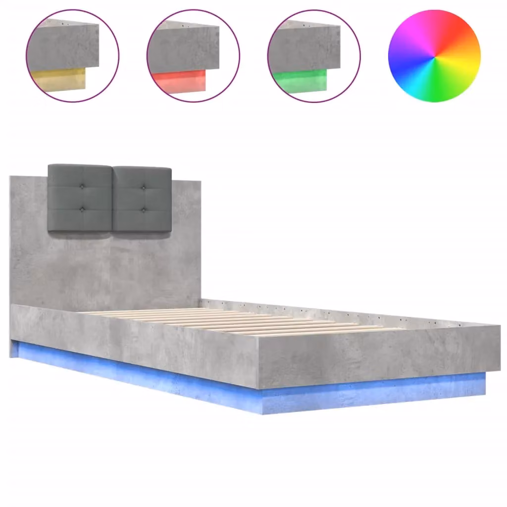 Berkfield Home Modern Upholstered Bed Frame with LED Under-Bed Lighting and USB Charging Port, Grey, W: 100 cm, L: 200 cm – 2