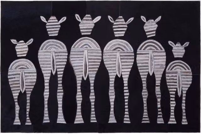 Orsina Safira Zebra Leather Patchwork Wall Art in Grey, White and Black