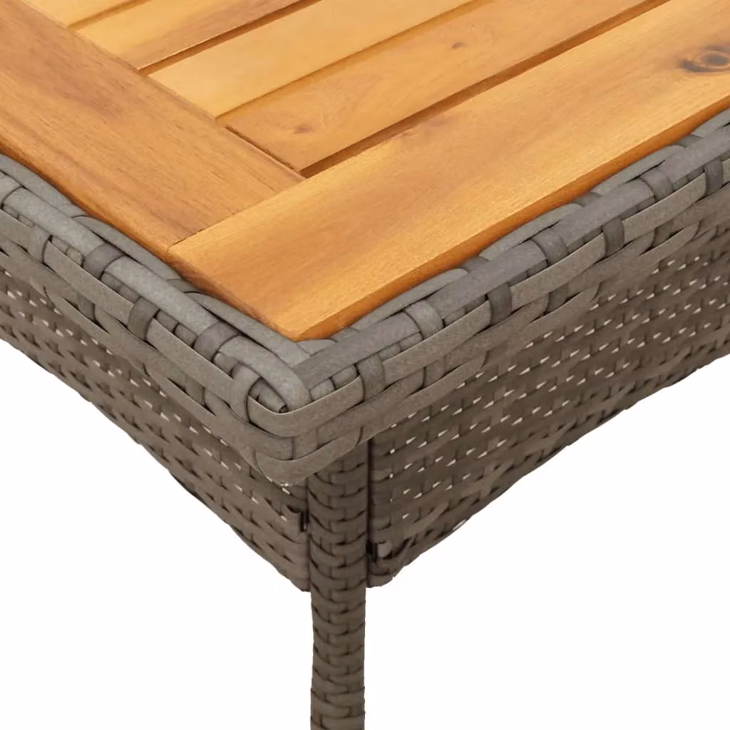 Berkfield Home Grey Poly Rattan Garden Table with Acacia Wood Top, W/D/H: 80 x 80 x 75 cm – 4