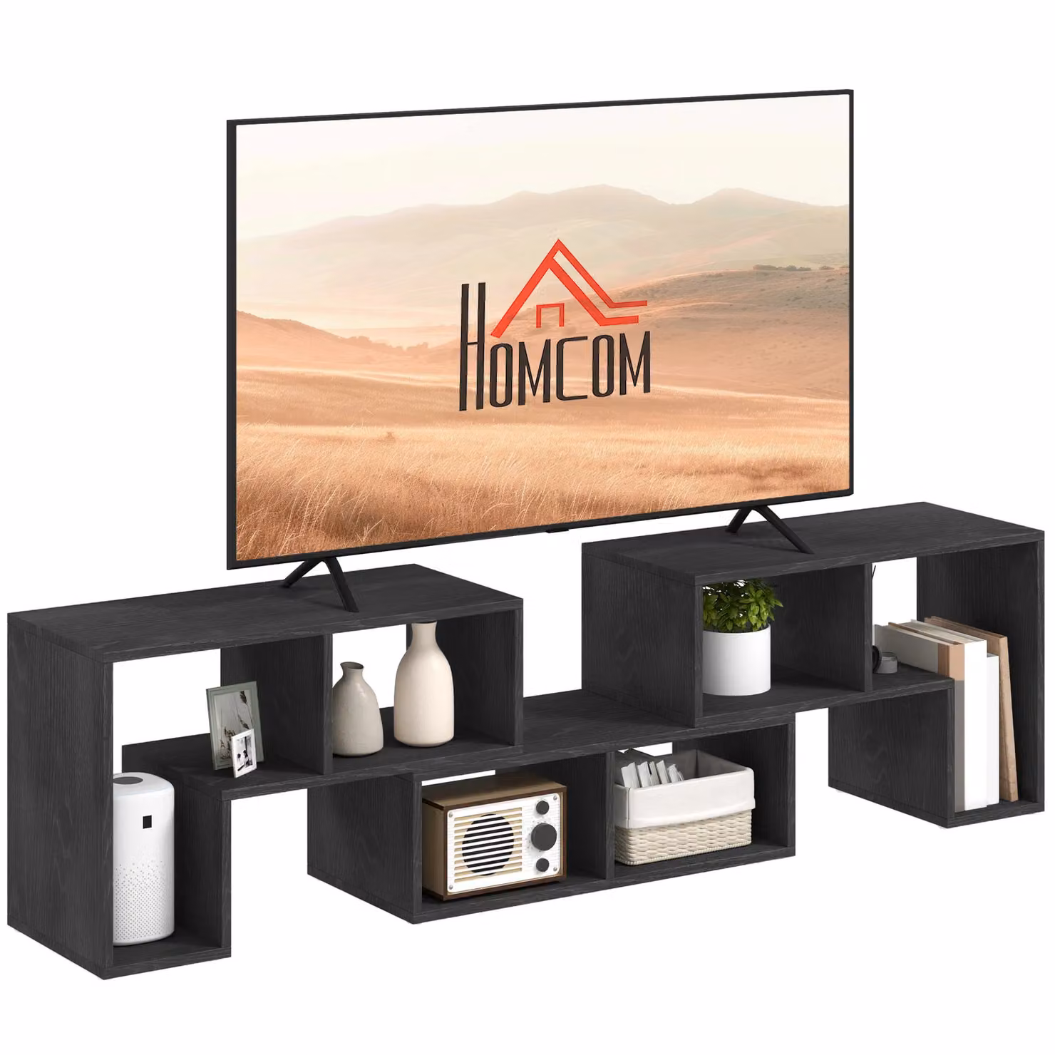 HOMCOM Modern Black Matt TV Unit for TVs up to 75 Inches – 2