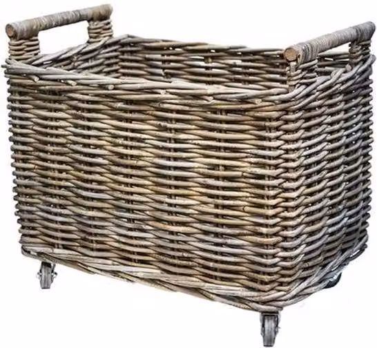 Lemon Pavilion Furniture and Decor Brown Rattan Log Cart on Wheels W: 58 cm, D: 39 cm, H: 49 cm – 1