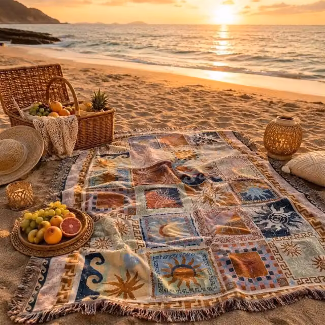 SPETLEK Multicolour Boho Patchwork Picnic Blanket, W 180 cm x D 130 cm