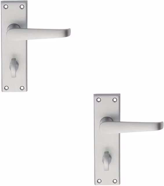 Loops 2x Pair Straight Victorian Bathroom Handles on Backplate in Satin Chrome, W: 15.0 cm, H: 15.0 cm, D: 4.4 cm