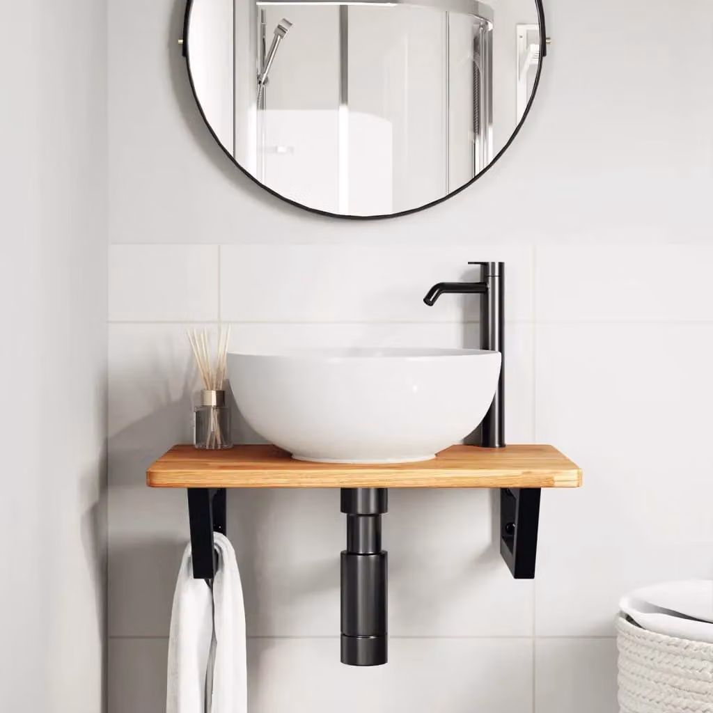 Berkfield Home Wall Mounted Basin Shelf in Brown Oak and Steel – 2