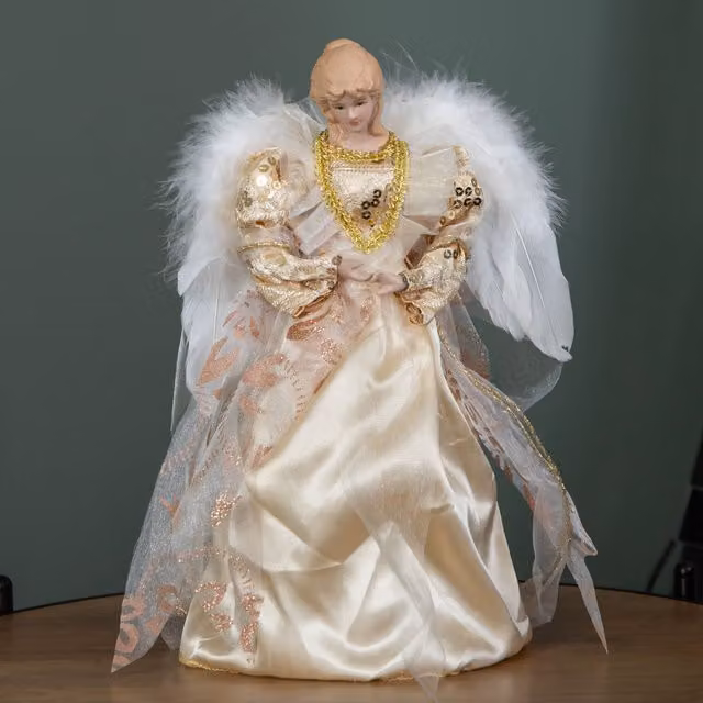 Samuel Alexander Gold Angel Christmas Tree Topper with Feather Wings, Height: 30 cm – 1