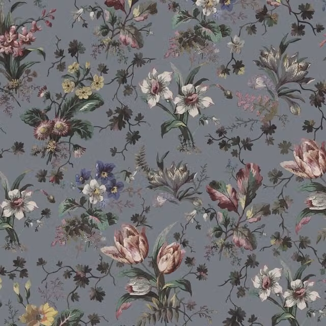 House of Hackney TULIPA Floral Botanical Vintage Wallpaper in Grey Pewter
