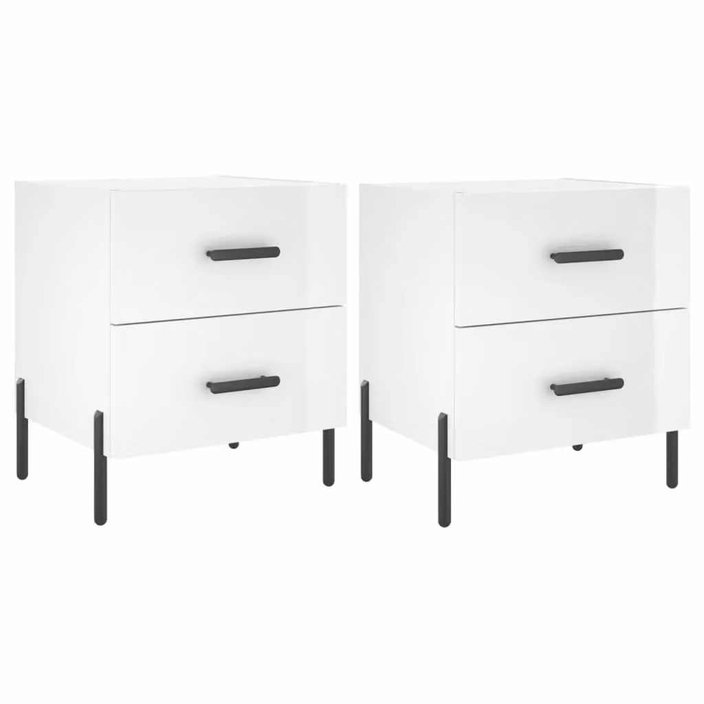 Berkfield Home Set of 2 High Gloss White Modern Bedside Cabinets, W/D/H: 40 x 35 x 47.5 cm