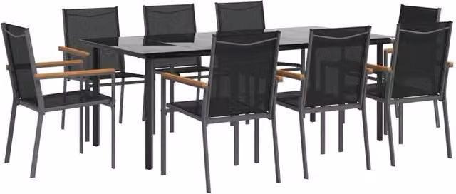 Berkfield Home Beautiful 9 Piece Garden Dining Set in Black Textilene and Steel