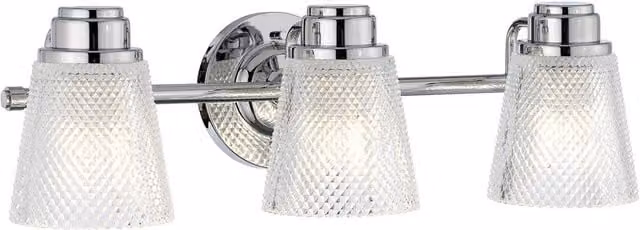 Netlighting Hudson 3 Light Wall Light in Polished Chrome and Grey with Glass Shades, IP44 Rated – 1