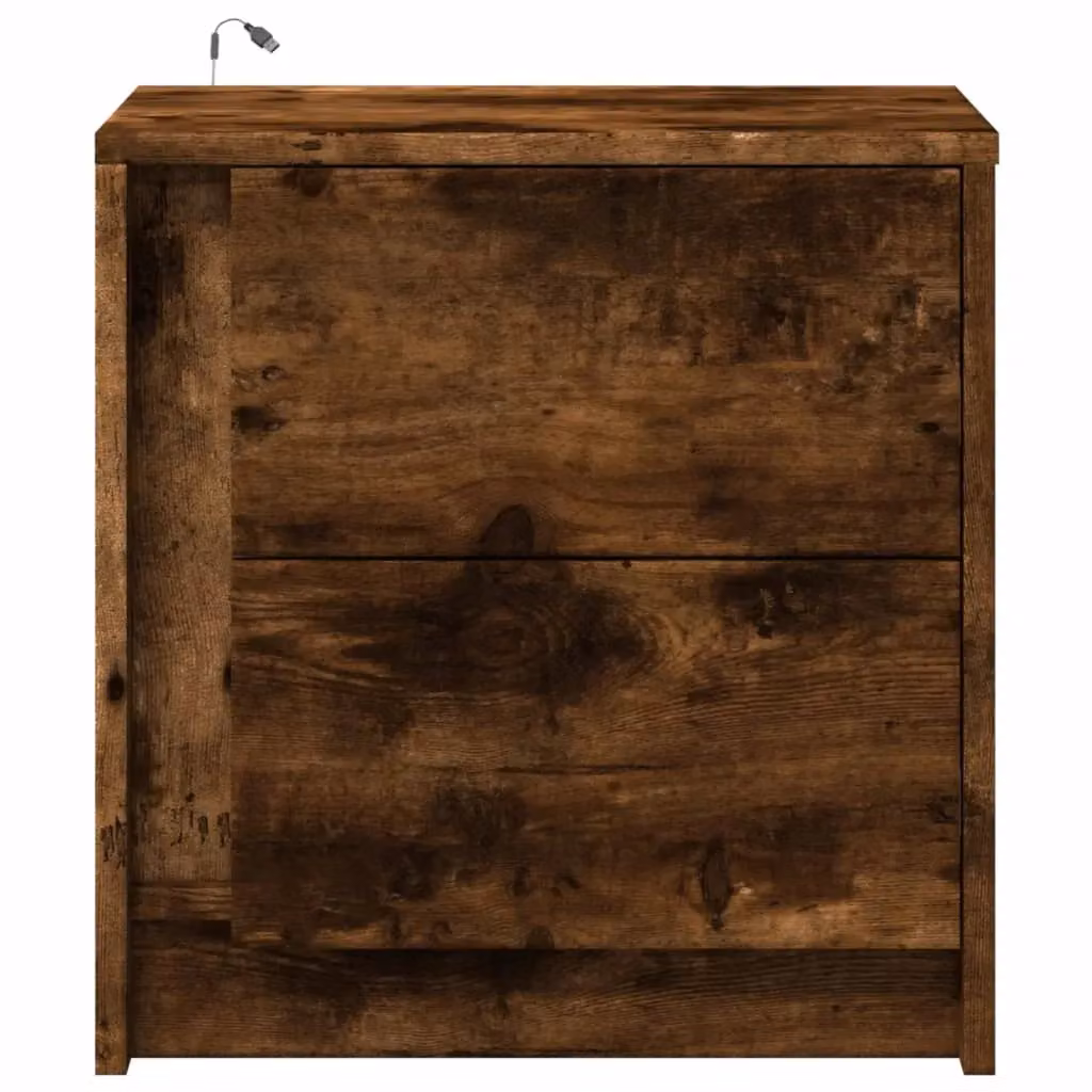 Berkfield Home Set of 2 Smoked Oak Bedside Cabinets with Integrated LED Lighting in Brown – 4
