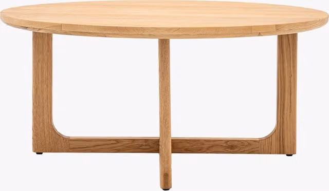 Perch & Parrow Whittle Round Oak Wood Coffee Table in Natural Brown and Beige