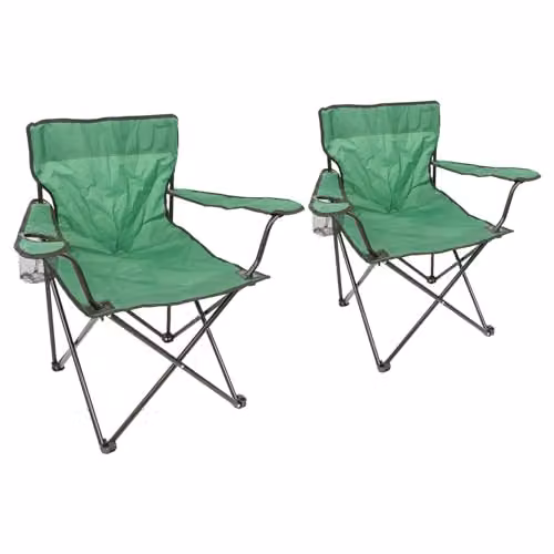 Harbour Housewares Folding Canvas Camping Chairs with Armrests, Pack of 2, Matt Black and Green
