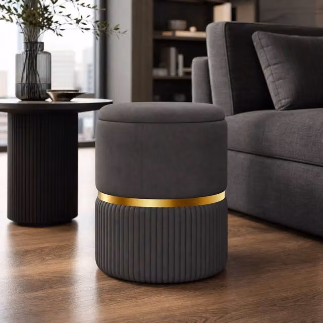 STILVORA Grey Upholstered Footstool with Storage