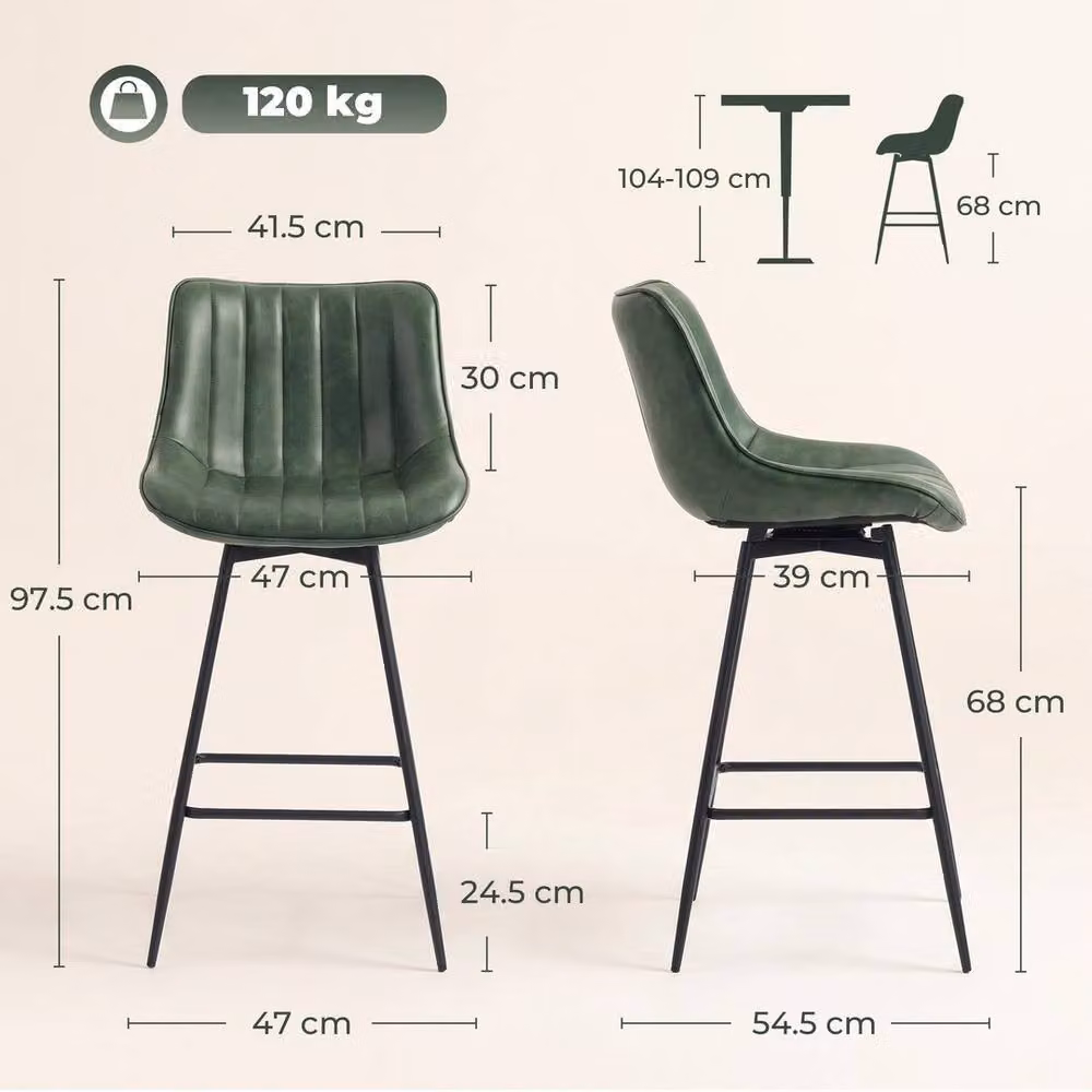KORVIXA Set of 2 Green PU Leather 360 Degree Swivel Barstools – 2