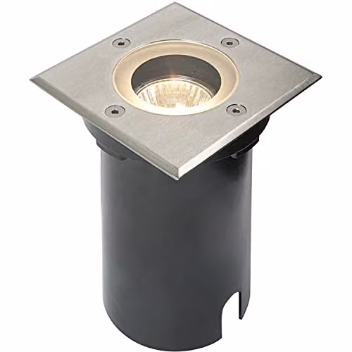 Loops Marine Grade Square Recessed Ground Light in Silver Stainless Steel with Transparent Glass, IP65 Rated, GU10 Compatible – 2