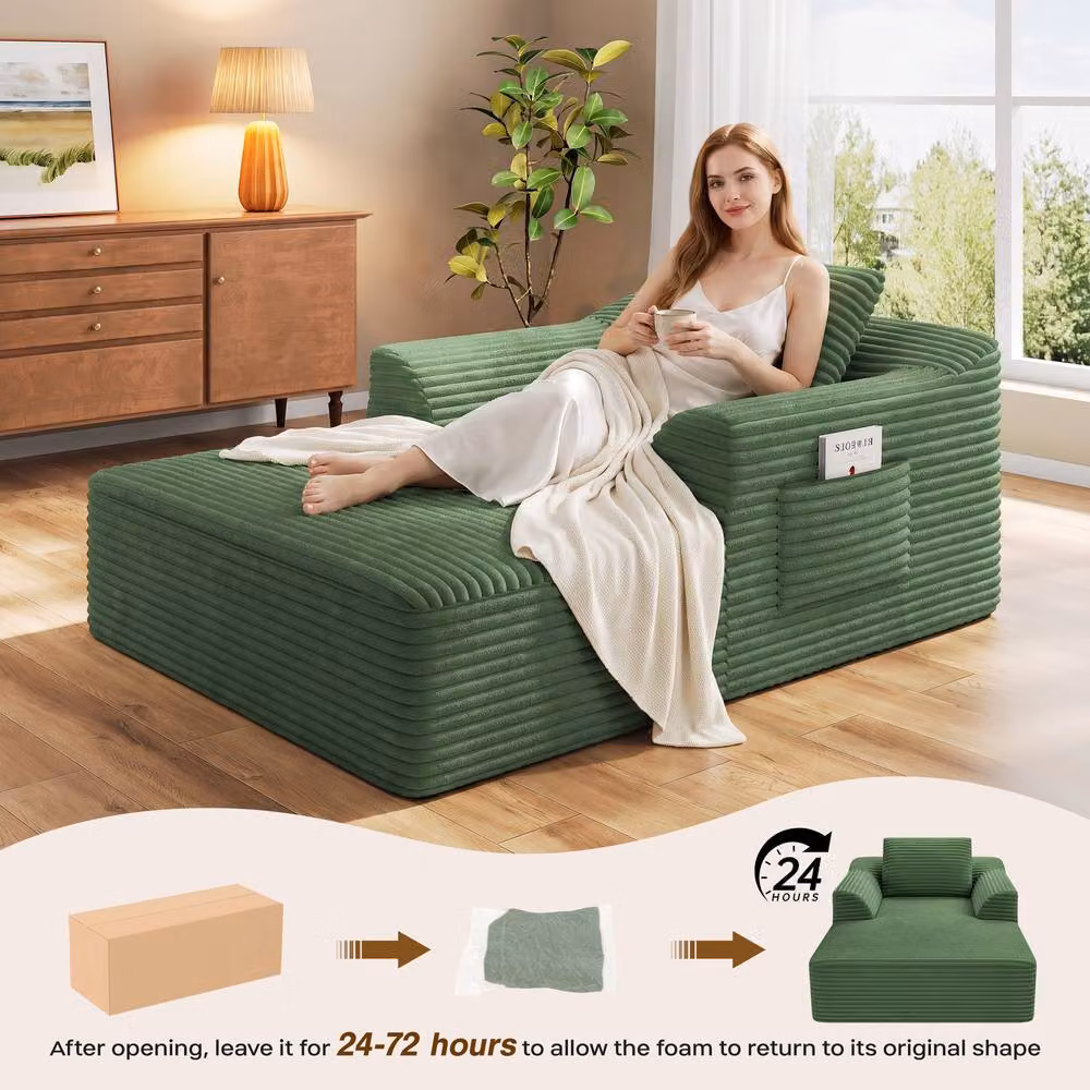 Dprodo Modular High Density Foam Chaise Lounge Sofa in Green Striped – 3
