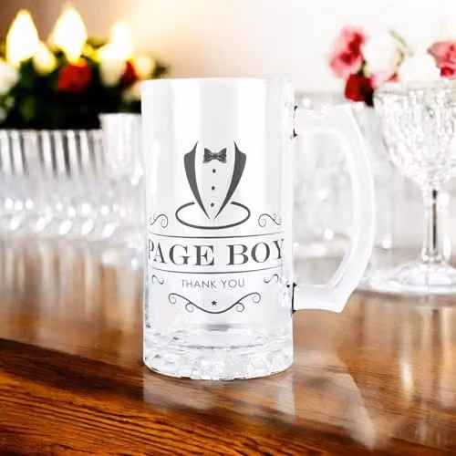 Purely Home Page Boy Glass Beer Stein with Handle, Black and Transparent, 450ml – 2