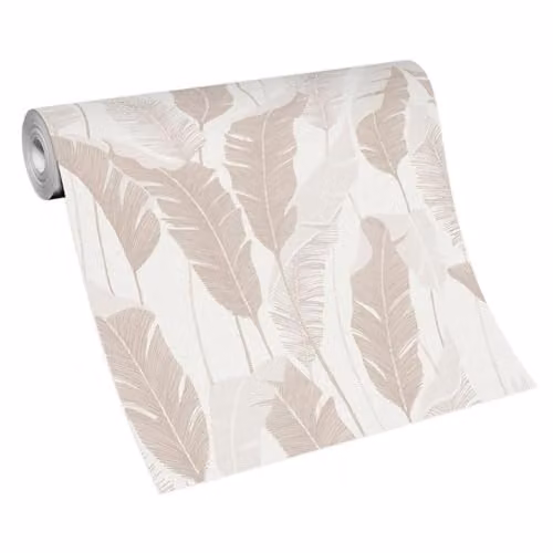 Erismann Tropical Leaves Jungle Non-Woven Wallpaper in White and Cream with Metallic Details – 2