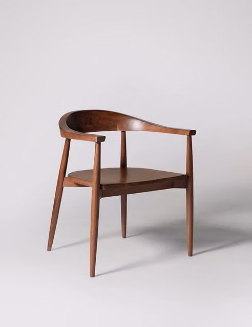 Swoon Olsen Mid-Century Acacia Wood Dining Chair with Armrests in Dark Brown