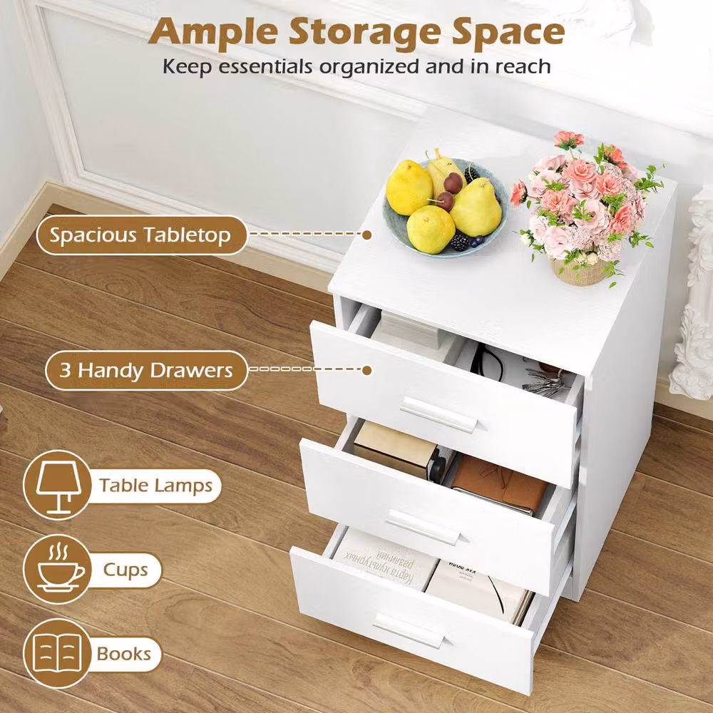 Costway Modern Bedside Table and Nightstand Storage Organiser in White – 3