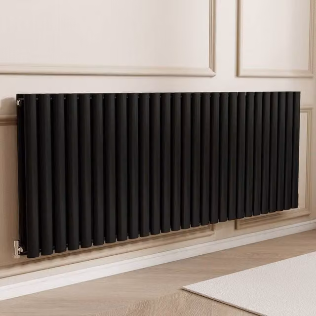 Orva Black Horizontal Double Oval Column Towel Rail, W: 60.0 cm, H: 159.3 cm