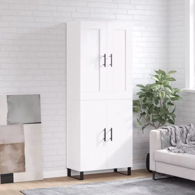 Berkfield Home Modern White Matt Highboard W/D/H: 69.5 x 34 x 180 cm