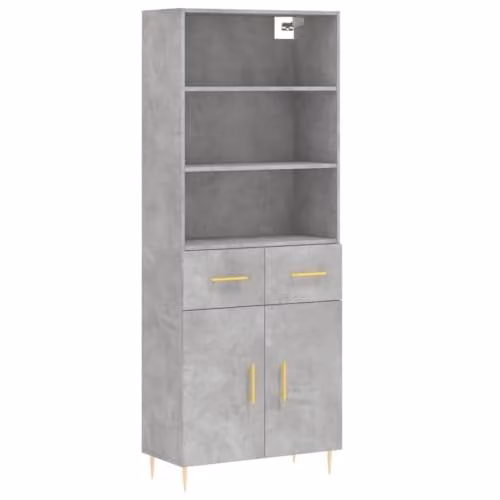 vidaXL Modern Highboard in Concrete Grey with Hinged Doors and Internal Shelves, W/D/H: 69.5 x 34 x 180 cm – 1