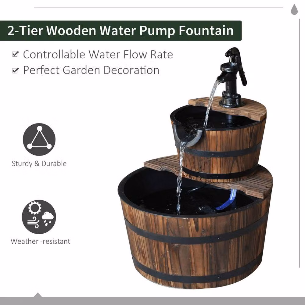 NESTLUNE Brown Wooden 2 Tier Cascading Water Pump Fountain, W/D/H: 100 x 15 x 15 cm – 5