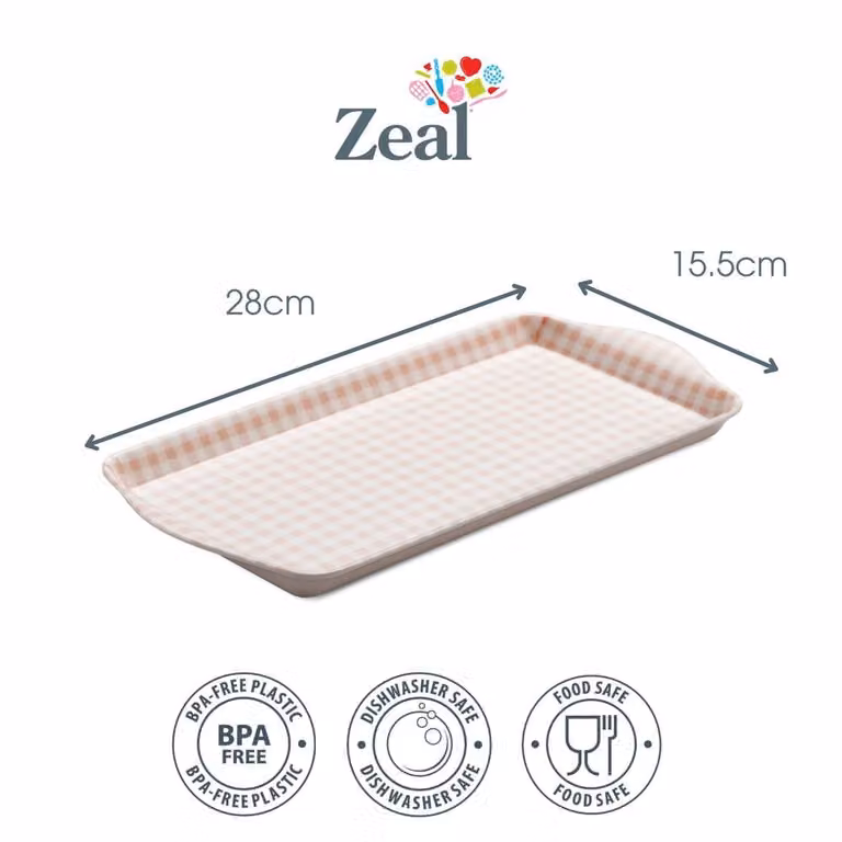Zeal Melamine Gingham Sandwich Serving Tray with Handles, Pink, W: 28 cm x D: 15 cm