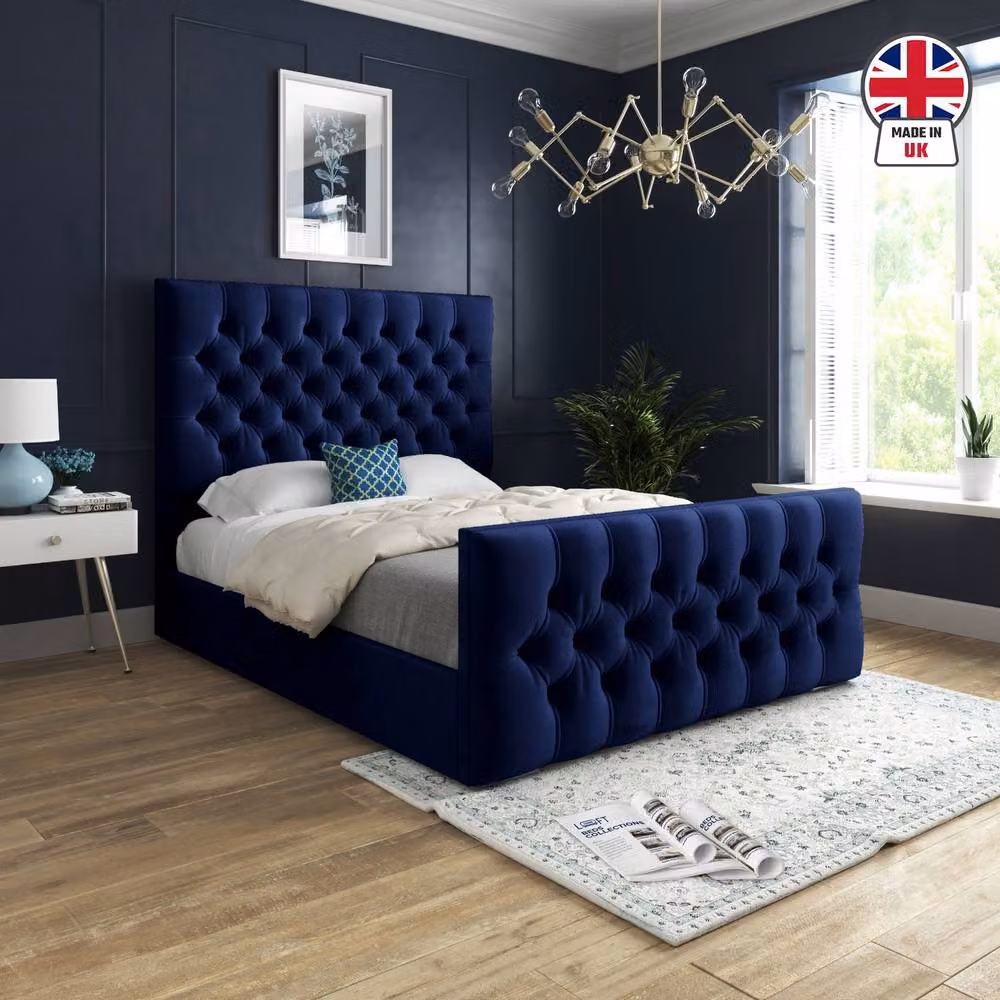 KDMD Workington Small Single Upholstered Velvet Designer Bed Frame in Blue – 3