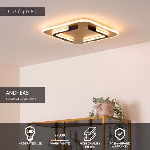 Lucide Andreas LED Flush Ceiling Light in Gold/Brass with Warm White Light – 2