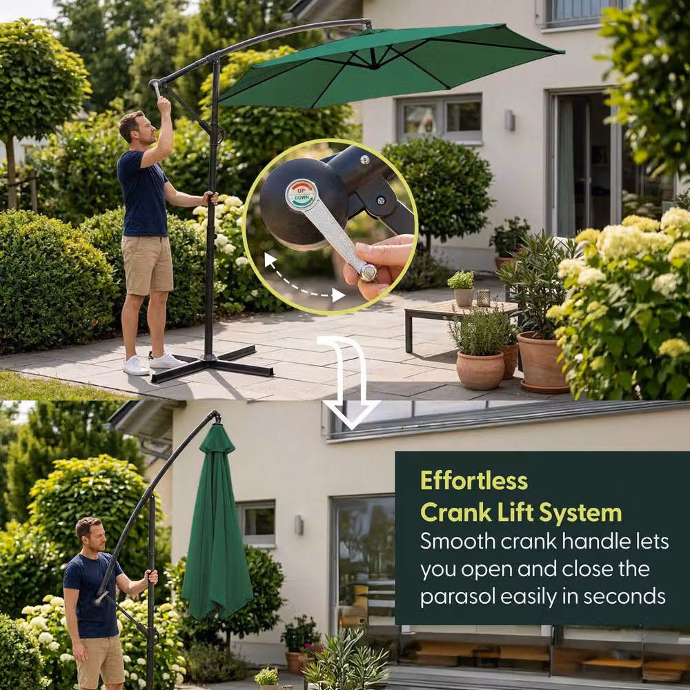 Keplin 3M Cantilever Garden Parasol in Green with Cover – 4