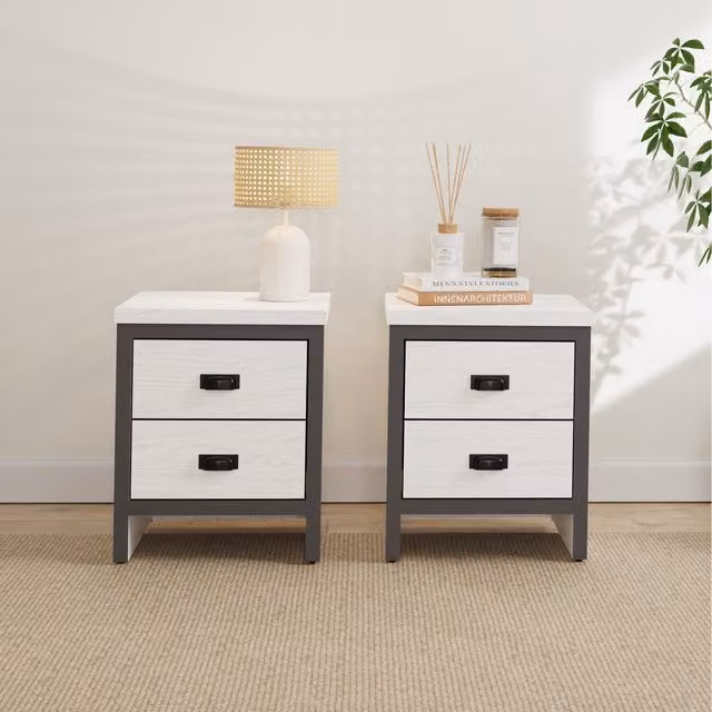 GFW Boston Pair of 2 Drawer Bedside Tables in White