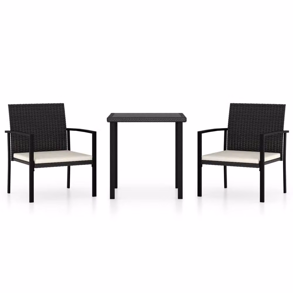Berkfield Home 3 Piece Modern Outdoor Dining Set in Black Poly Rattan and Metal – 3