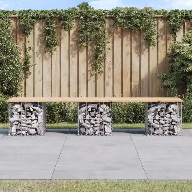 Berkfield Home Gabion Design Garden Bench in Brown Solid Pine Wood, W: 203 cm, D: 44 cm, H: 42 cm – 1