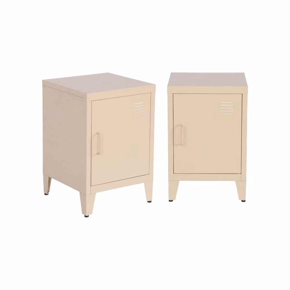 sweeek Set of 2 Industrial Bedside Tables with 1 Door in Beige – 2
