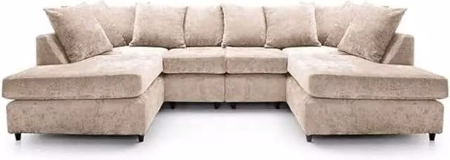 Snug Furniture Birmingham Ltd Ashton Chenille 6 Seater U-Shaped Corner Sofa in Light Beige