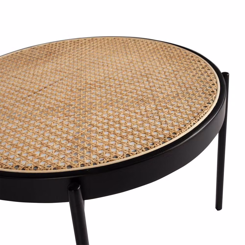 Angel Cerda Round Rattan Coffee Table in Black with MDF Base, Diameter: 66 cm, Height: 40 cm – 4