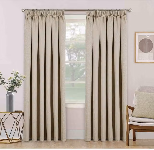 Divante Beige Plain Blackout Thermal Insulating Fabric Panel Curtains, Width: 168 cm