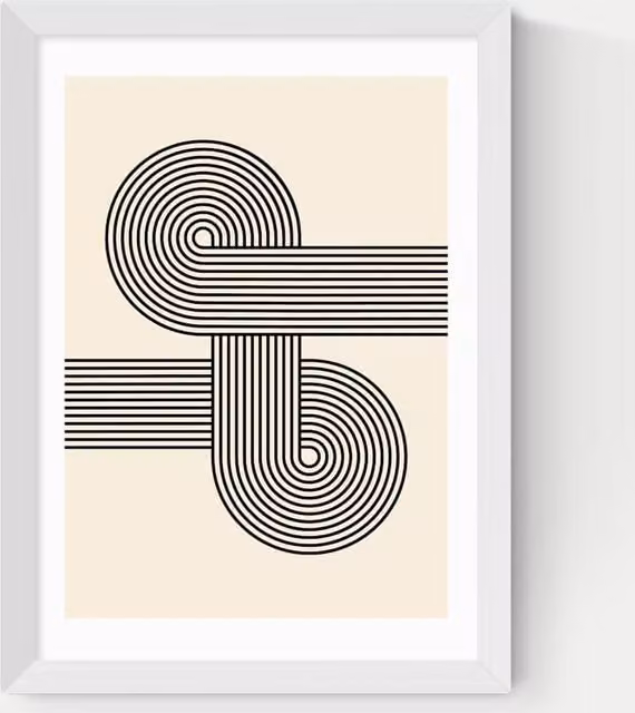 East End Prints Retro Waves Abstract Framed Art in White and Multicolour